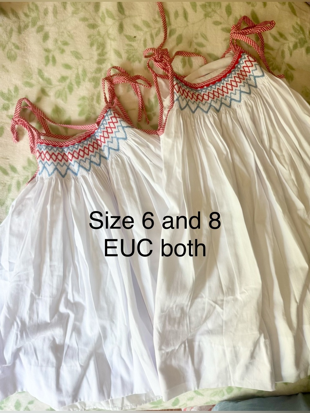 Bundle price for Sister set 8 and 6 patriotic dresses Smocked dress with Red